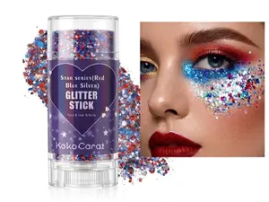 Red White and Blue Body Glitter Stick Holographic Chunky Face Hair Glitter Gel Makeup for Cheerleading Concerts Sports Fans 4th of July Rave Accessories