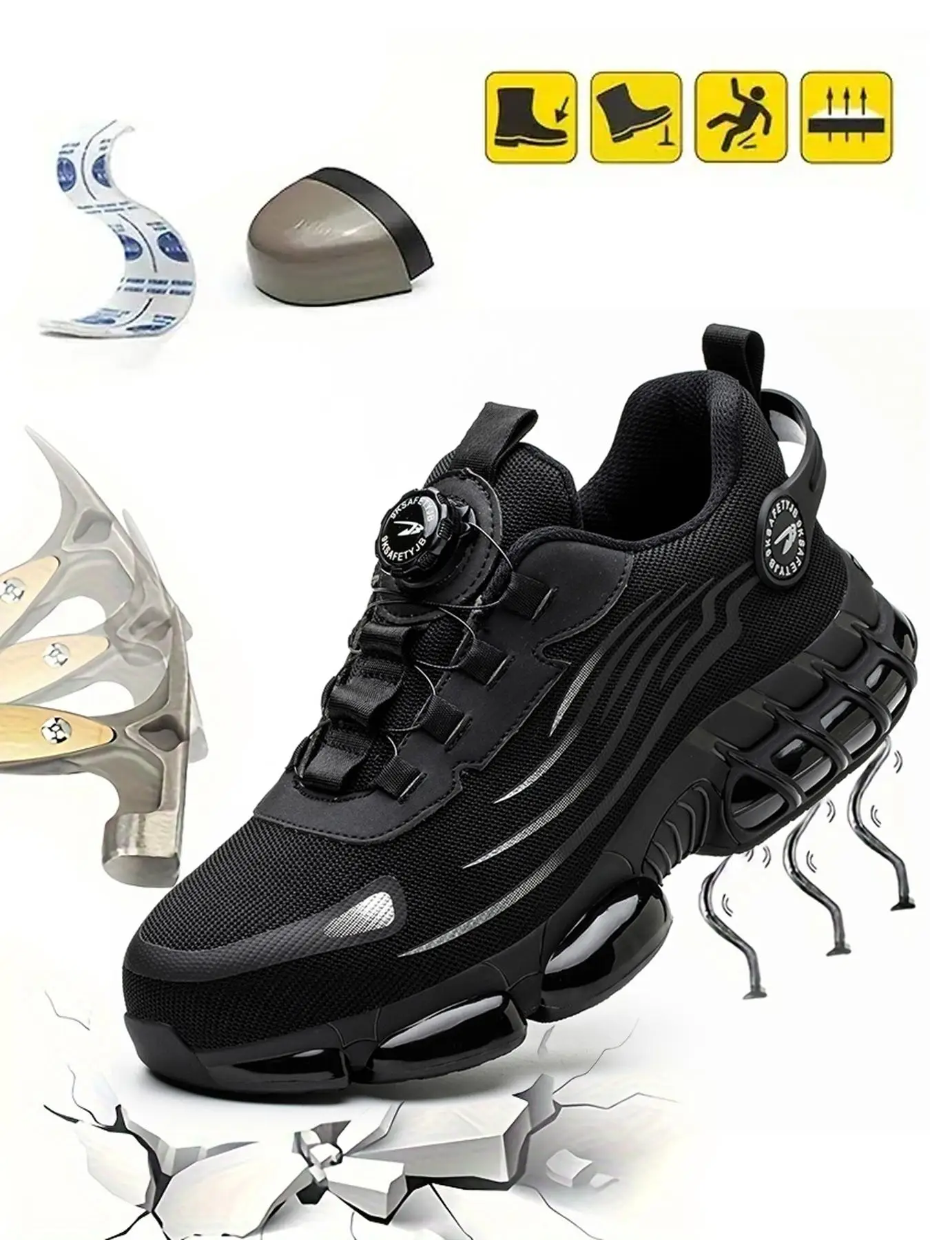 Men's Sporty Lace Up Front Low Top Safety Shoes, Casual Comfortable Breathable Non-slip Work Shoes, Fashionable Anti-smash and Anti-puncture Shoes for