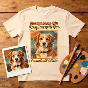 Custom Retro 90s Dog Portrait graphic Tee | Personalized Pet Photo T-Shirt