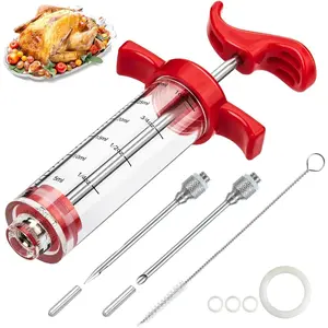 Meat Injector , 1-oz Plastic Marinade Turkey Injector Kit, 2 Marinade Injector  for BBQ Grill by