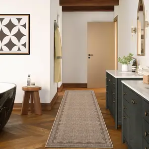 Garvee 2x6 Runner Rug for Hallway, Washable Non-Slip Kitchen Rug in Solid Coffee Color, Modern Minimalist Soft Low-Pile Scalloped Indoor Carpet for Entryway, Laundry Room, and Floor Mats