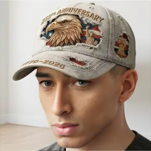 Embroidered U.S. Anniversary Baseball Cap,U.S. 250th Anniversary Baseball Cap, Independence Reunion Democracy Embroidered Hat, Distressed Denim Brim with Leather Strap, Patriotic Adjustable Trucker Cap for Men and Women[004]