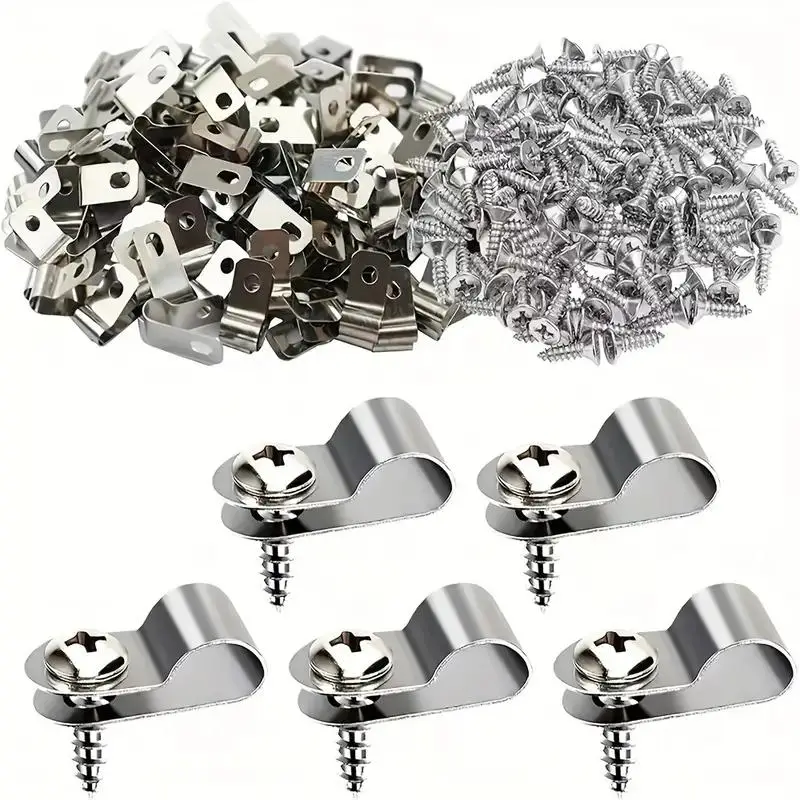 Stainless Steel Cable Zip Ties with Screws, 100pcs/set U-shaped Cable Ties with Screws, Cable Fastener, Animal Safety Fence Accessories, Heavy Wire