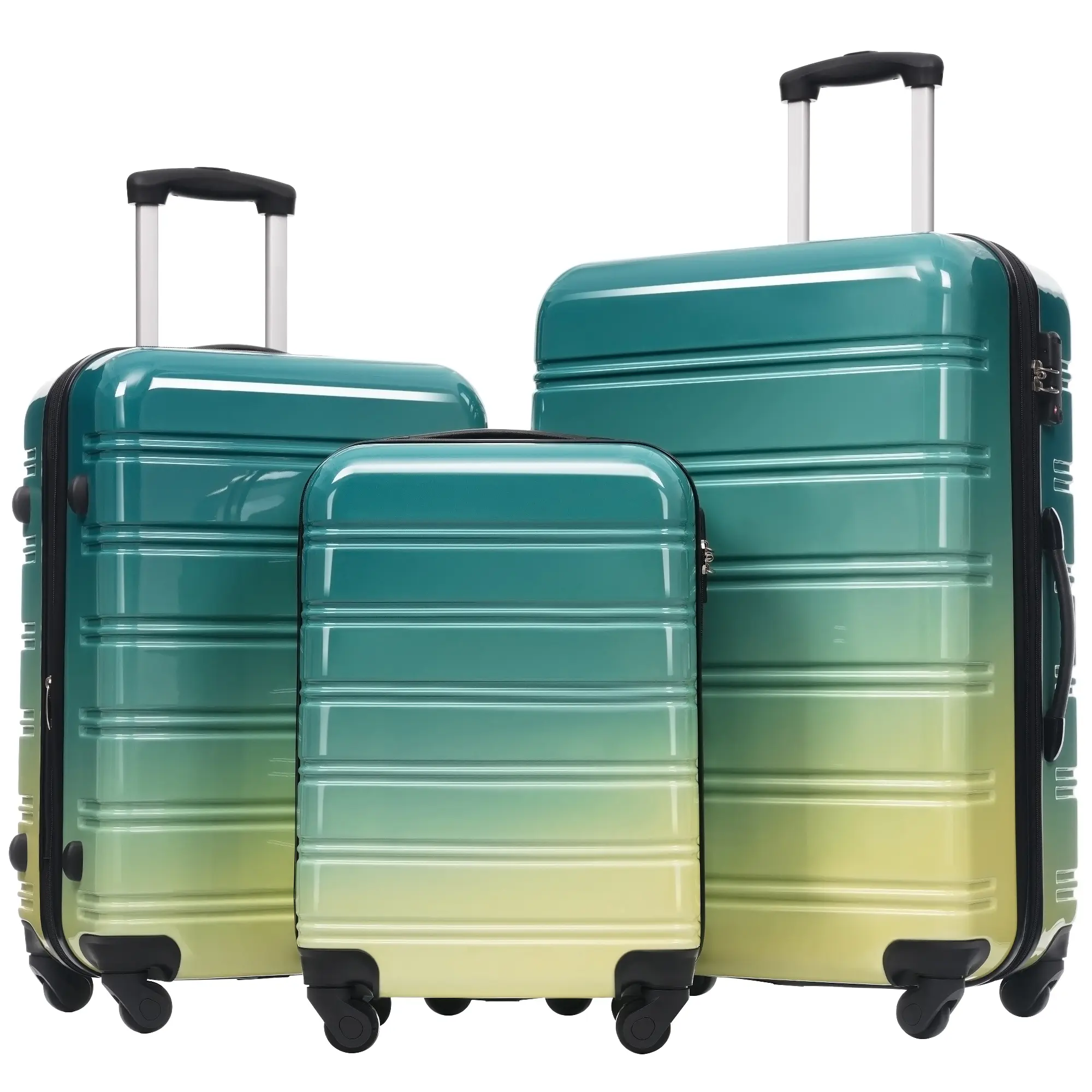 Hardshell Luggage Sets 3 Piece Gradient Color Expandable Suitcase with Spinner Wheels and TSA Lock Lightweight 20" 24" 28" Available, Green+Yellow, Travel Bag Set for Vacation, Business Trip, Family Journey, Durable ABS Hard Shell