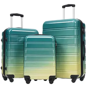 Hardshell Luggage Sets 3 Piece Gradient Color Expandable Suitcase with Spinner Wheels and TSA Lock Lightweight 20" 24" 28" Available, Green+Yellow, Travel Bag Set for Vacation, Business Trip, Family Journey, Durable ABS Hard Shell