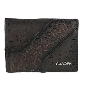 Cuadra Men's Chocolate Premium Embossed Leather Laser-Cut Bifold Wallet