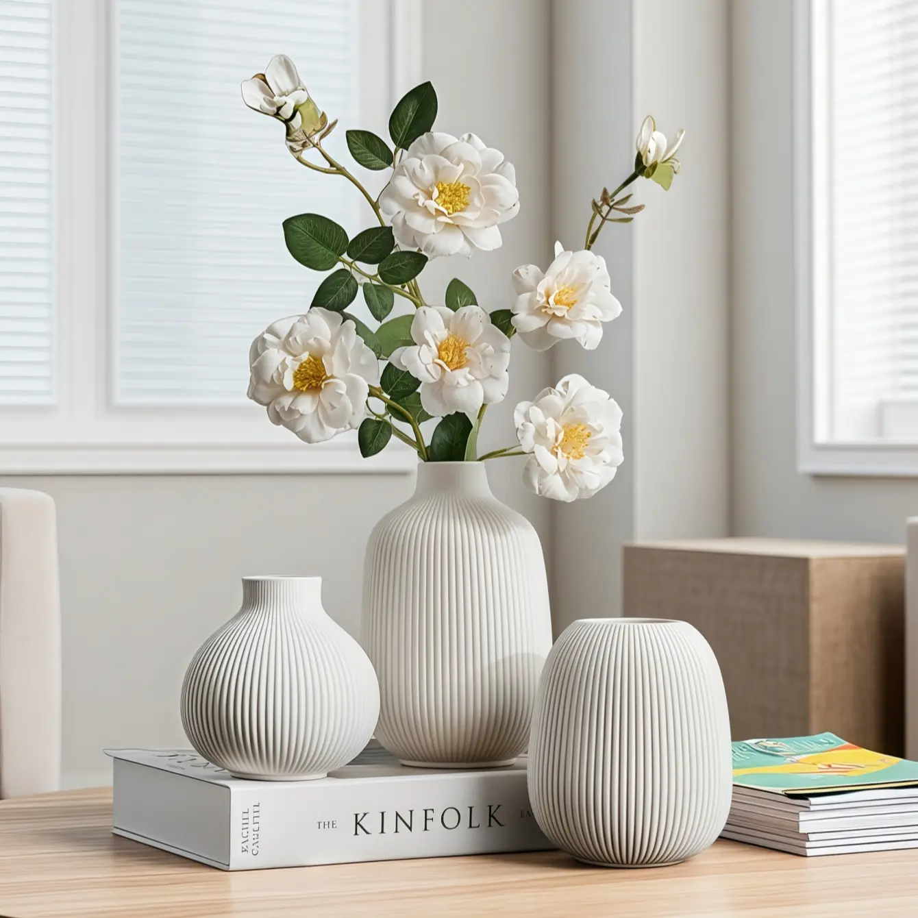 Abstract Ceramic Style Vase Set of 3, Ideal for Floral Display and Home Décor, Decorative Flower Vase, Durable Material with Stylish Design, Home Decor Vase