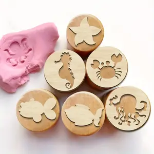 Ocean Themed Wooden Stamp, 6 Counts/set Cute Handmade Stamp, Exquisite and Practical Stamp for Birthdays, Mother's Day, Graduation Season