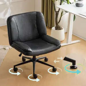 VINGLI GO Waxed PU Criss Cross Thick Padded Armless Comfy Desk Chair with Dual-Purpose Base,Adjustable Swivel Modern Vanity Chair,Rolling for Home Office, Computer,Task,Makeup