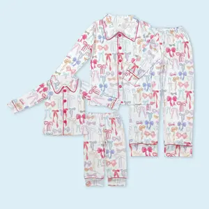 Adult women colorful bow long sleeve pajama set