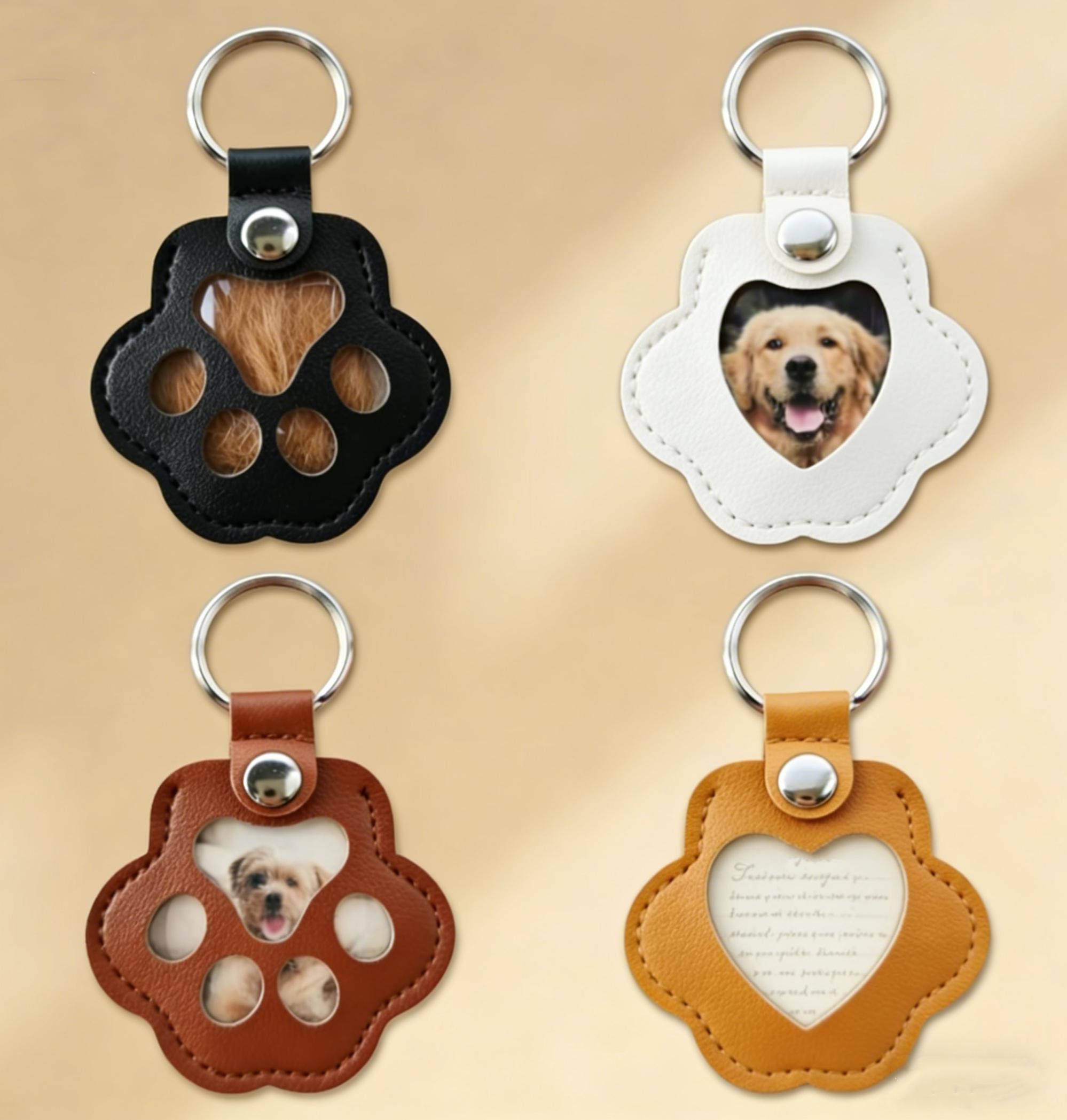 Pet Memorial Keychain Pet Hair, Nails & Photos | Cat & Dog Memory Holder,Dog Fur Storage Keychain, Cute Leather PawKeychain Pet Hair Keepsake Keyring, UniqueMemorial Collection Key chain, Pet Memorial Gifts for Bag Purse Paw Charm Key Holder