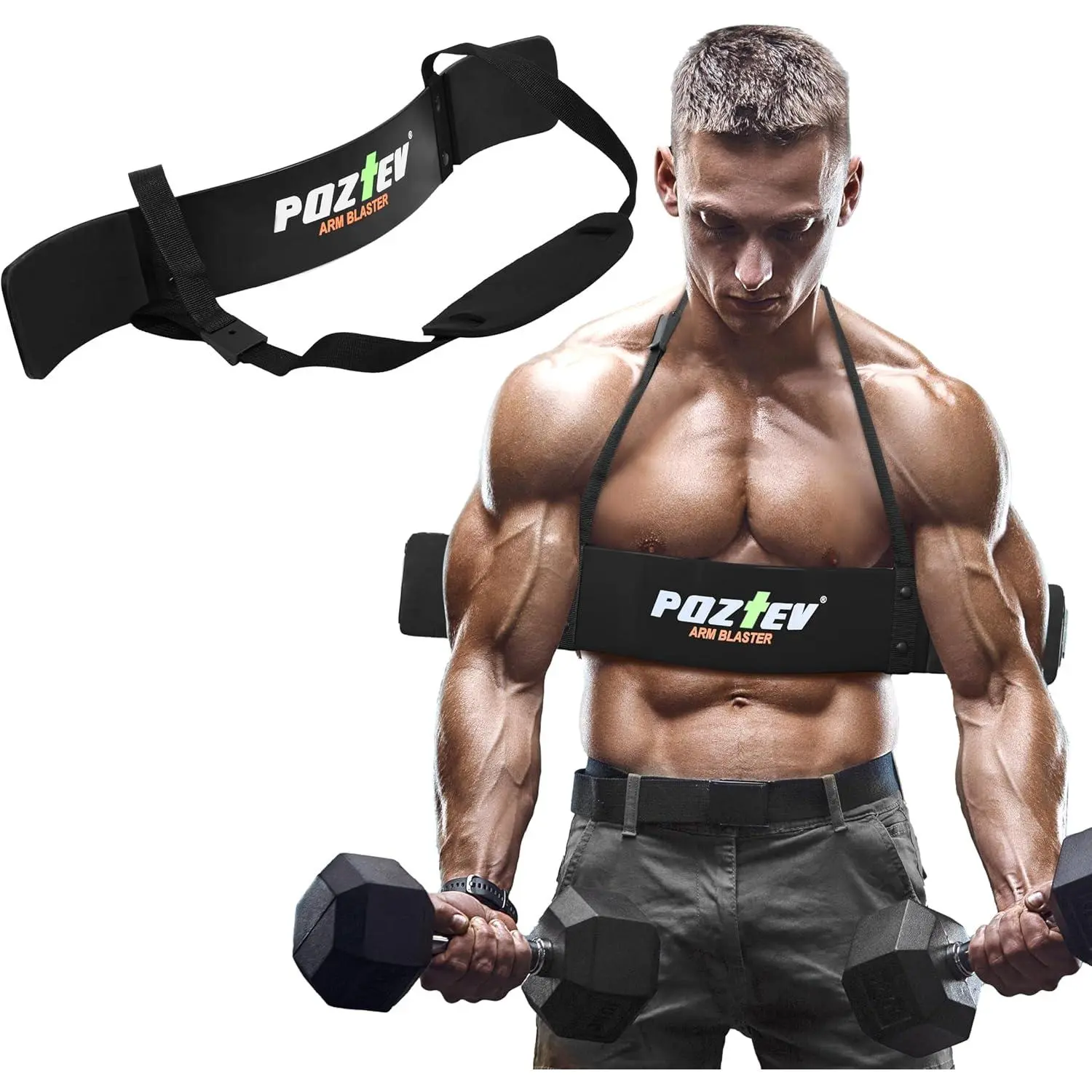 Contoured Design Arm Blaster for Weightlifting - Bicep Curls, Arms Workout Isolator with Adjustable Strap, Padded Elbow Support, Correct Posture & Maximize Effectiveness