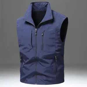 Men’s summer vest, breathable water-repellent fabric; regular short length with a stand collar. Available in various colors, suitable for outdoor activities such as fishing, commuting, and sports.