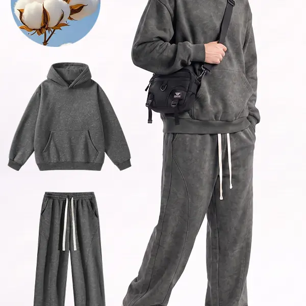Men's 2 Piece Solid-Color Cotton All-Season Casual Athletic Set - Regular-Fit Tie-Dye Hooded Sweatshirt with Drop Shoulders, Drawstring Joggers with Pockets, Athleisure Style, Gift Idea