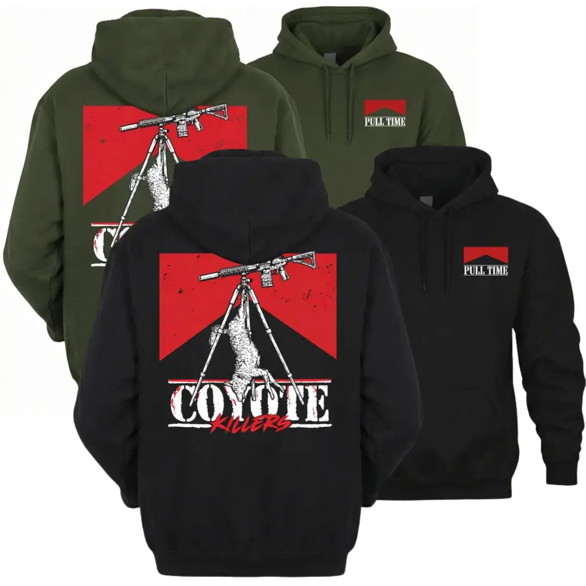 Pull Time Coyote Killers Hoodie – Predator Hunting Graphic Pullover for Men and Women, Night Hunting Sweatshirt, Bold Outdoor Hunter Apparel Gift
