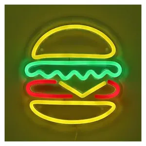 Sign Illuminated Get Your Business Noticed With A Hamburger Neon Sign For Wall Decor And LED Light-up Hamburg Lamp 19cmx19.6cm Sign Illuminated