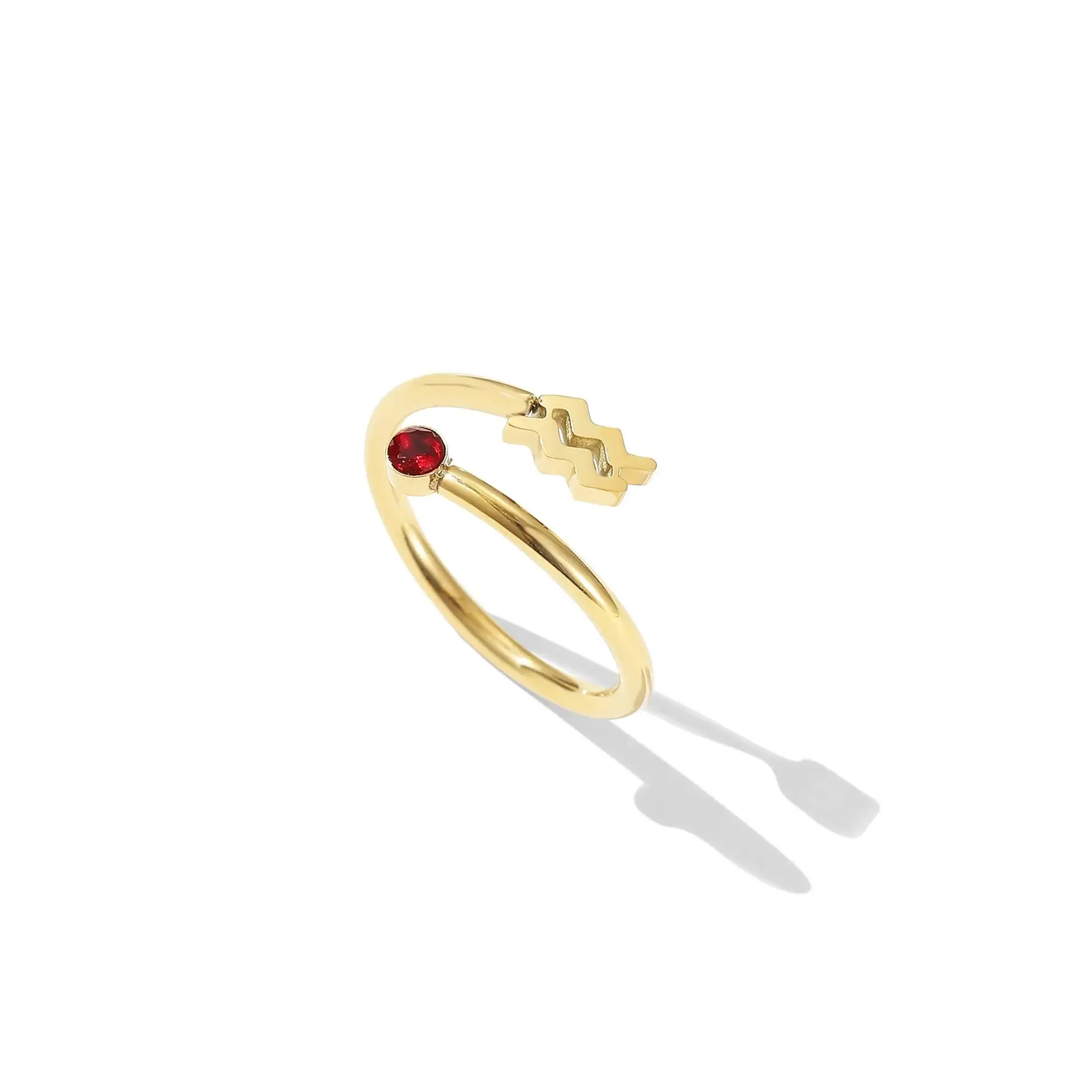 Aquarius Ring - Unisex 18k Gold Plated with Bold Red Cubic Zirconia Gemstone