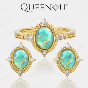 【944】New Year Promo Fantasy Blue 1.5CT Synthetic Opal Ring and Earrings Set