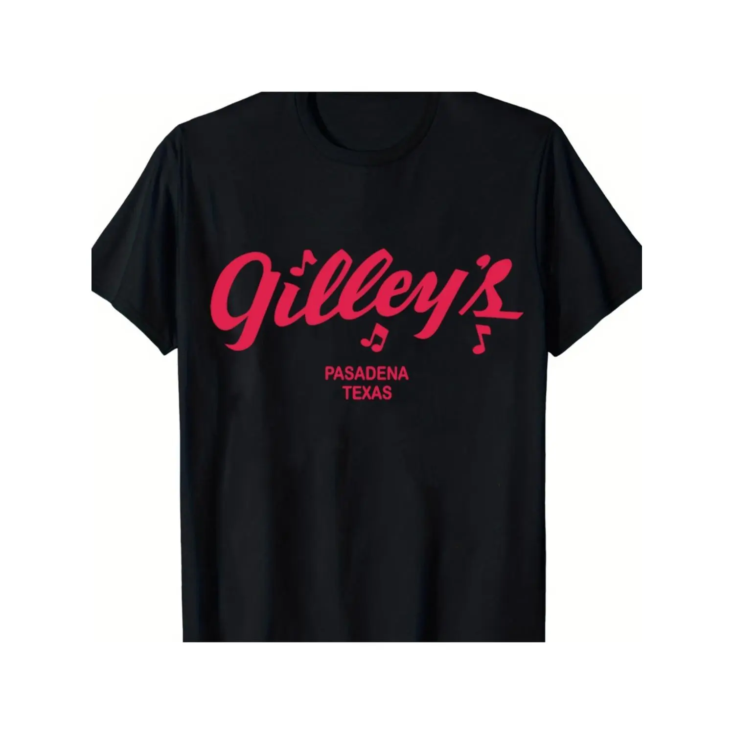 Men's 100% Cotton Crew Neck Short-Sleeve Sports Top - Casual Black Pasadena Texas Tee with Red & White "GILLEY'S" Print, Outdoor