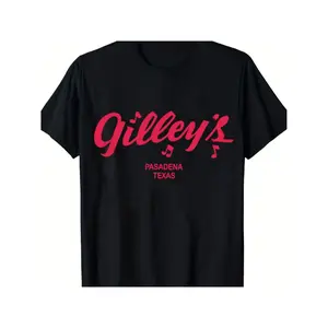 [100% Cotton] Men's Pasadena Texas 100% Cotton T-Shirt - Casual Black with Red & White "GILLEY'S" Print
