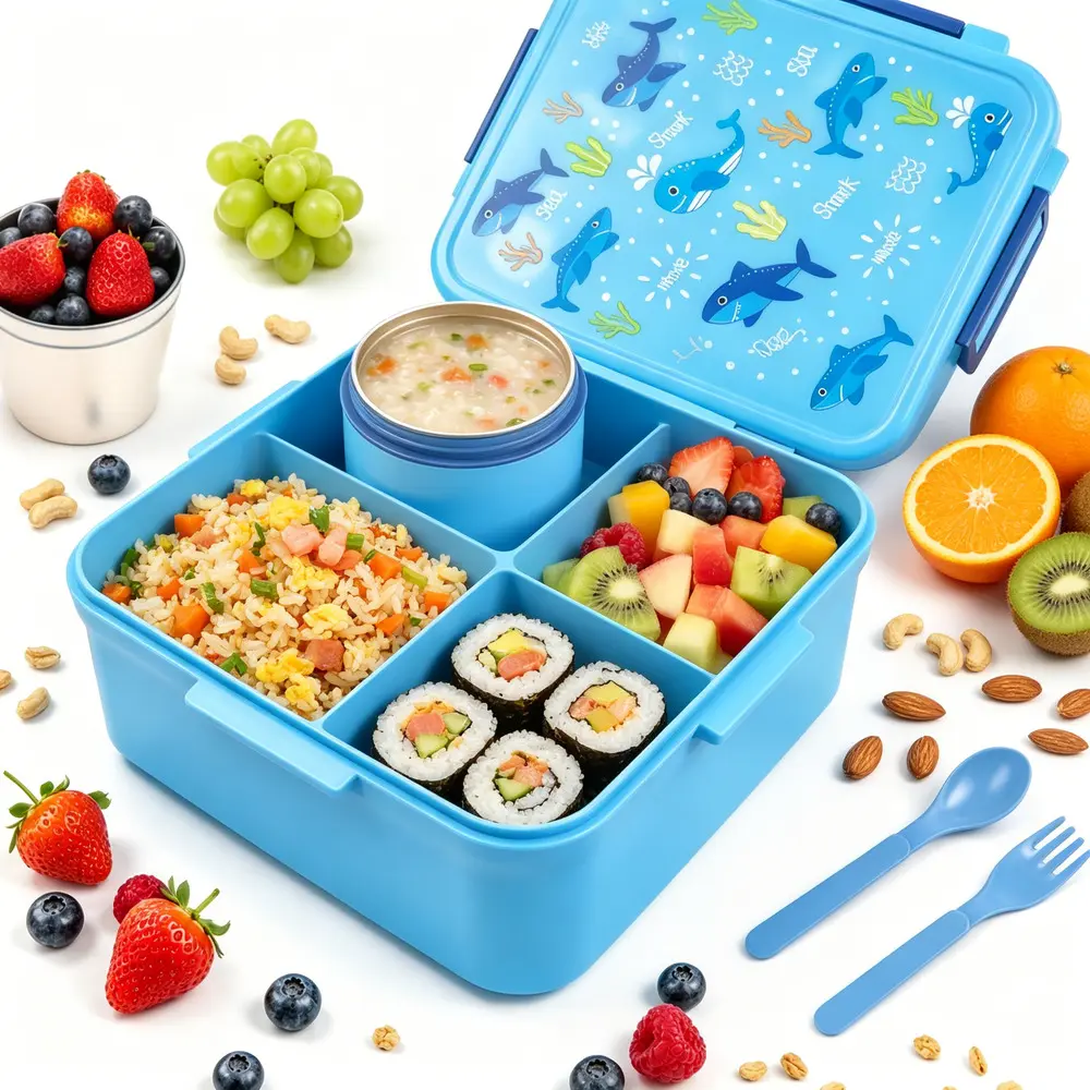 Bento Box Bundle with Insulated Lunch Bag & Soup Thermo Jar, Shatter Resistant Odor-Free Material Fit Small Kids Backpacks