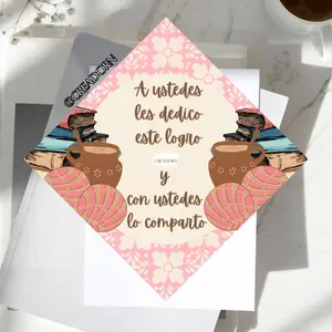 Mexican Talavera Pink Graduation Cap Topper Design Decor, Latino Latina Hispanic Spanish Quote Grad Hat Topper Decoration
