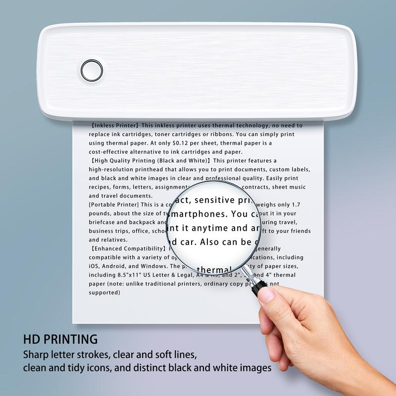 Portable Wireless Thermal Printer, Supports 8.5"x11" US Letter & Legal, A4 & A5 Paper, Bluetooth Connectivity with 3 Rolls of Thermal Paper, Compatible with Android, iOS, and Laptops for Office, Home, and Car Use