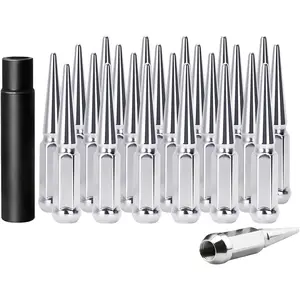 Set of 24, 14 mm x 1.5 Wheel Spike Lug Nuts, M14x1.5 Conical Bulge Seat, Closed End Spiked Lug Nuts with 1 Socket Key for Silverado Sierra 1500Aftermarket Wheel