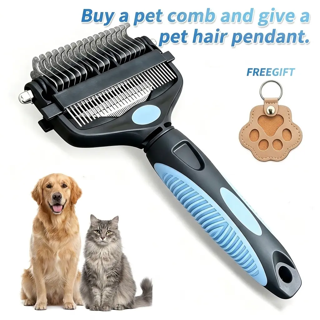 3 in 1 Stainless Steel Pet Grooming Rake Brush - Easy to Use Dog Cat Deshedding Tool, Undercoat Dematting Comb for Long/Short Haired Pets, Supports Fur Reduction, Deshedding Brush, Slicker Brush