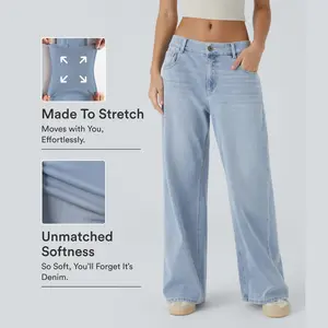 Halara Flex Low Rise Zipper Pockets Washed Baggy Wide Leg Casual Jeans
