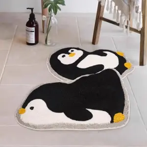 1 Piece of Cute Penguin Special-shaped Carpet Ins Creative Personality Bedroom Decoration Rug Fluffy Soft Bedside Plush Carpet Home Thickened Washable Living Room Non-slip Floor Mat Fluffy Modern Rug