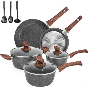 Granite Pots and Pans Set Non Stick, 11 count -Cast Induction Cookware Set, Nonstick Kitchen Cooking Set w/Frying Pans & Saucepans(PFOS,PFOA,,PTFE Free)