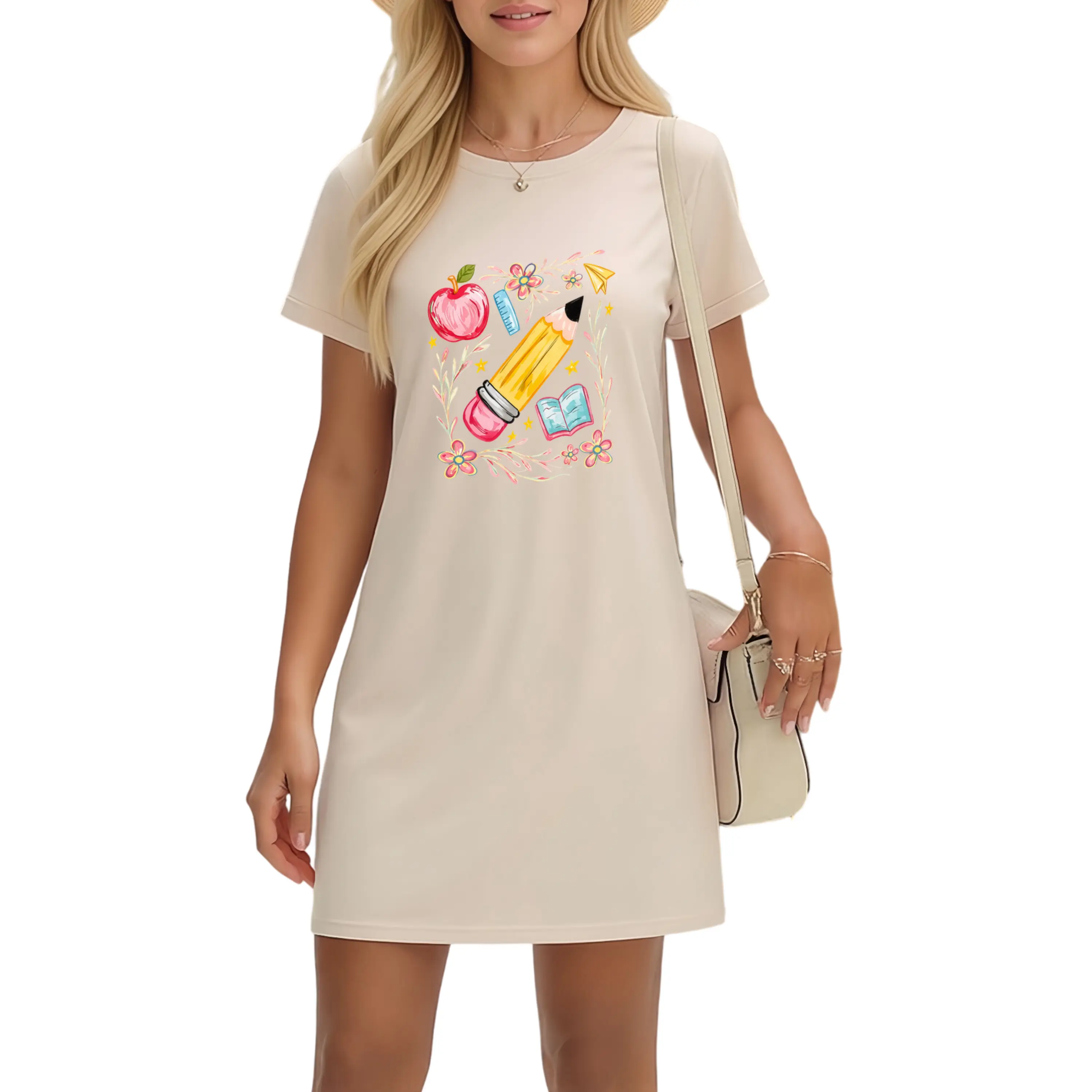 Floral T-Shirt Dress for Teachers – Perfect Back to School Outfit with Cute Classroom Graphic