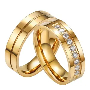 Micro-inlaid zircon stainless steel diamond couple rings titanium steel zircon jewelry fashion simple couple rings
