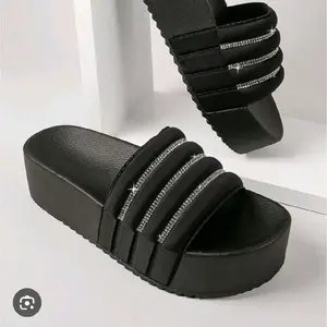 Size:8 Puffy Rhinestone Vamp Wedge Mules Black US8 Footwear Walking Shoes