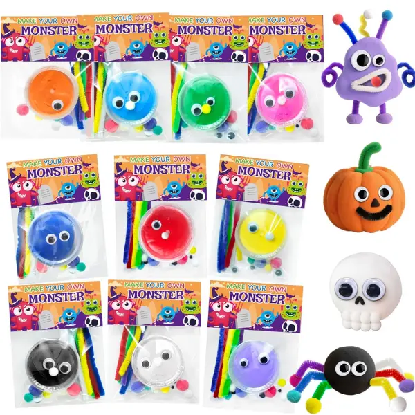 16 Packs Halloween Party Favors DIY Halloween Monster Air Dry Clay Crafts Kits for Kids Halloween Treats Non Candy Toys Gifts Bulk for Classroom