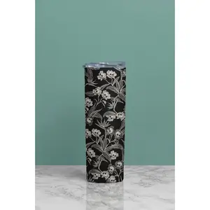 Gothic Floral Skinny Tumbler - Spooky 20oz Skull Flower Steel Travel Mug, BPA-Free Cup w/ Dark Macabre Garden Witchy Matte Print
