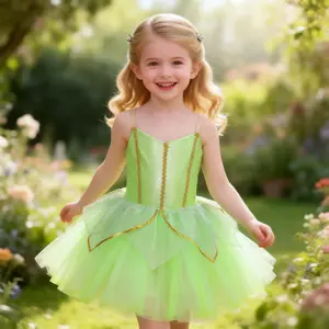 Toddler Green Tulle Princess Tutu Dress – Magical Ballet Outfit with Gold Trim for Party & Play