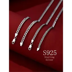925 Sterling Silver Simple Style Chain Necklace Trendy All-match Exquisite Fashion Jewelry Ideal for Party Daily Decor Birthday Gift