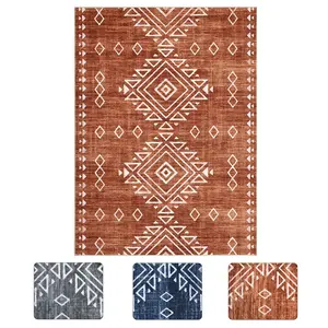 10x13 ft Low Pile Polyester Rectangular Decorative Area Rug - Red Geometric Pattern, Bohemian Style, Super Soft, Foldable, Machine Washable for Hallway, Bathroom Entryway, Bohemian Style Rugs, Geometric Pattern Rug