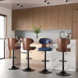 Blue Coastal Style Bar Stools Set of 2 - 360° Swivel, Adjustable Height (24.5-33.5"), Ergonomic Backrest, Faux Leather for Kitchen, Entertainment Room