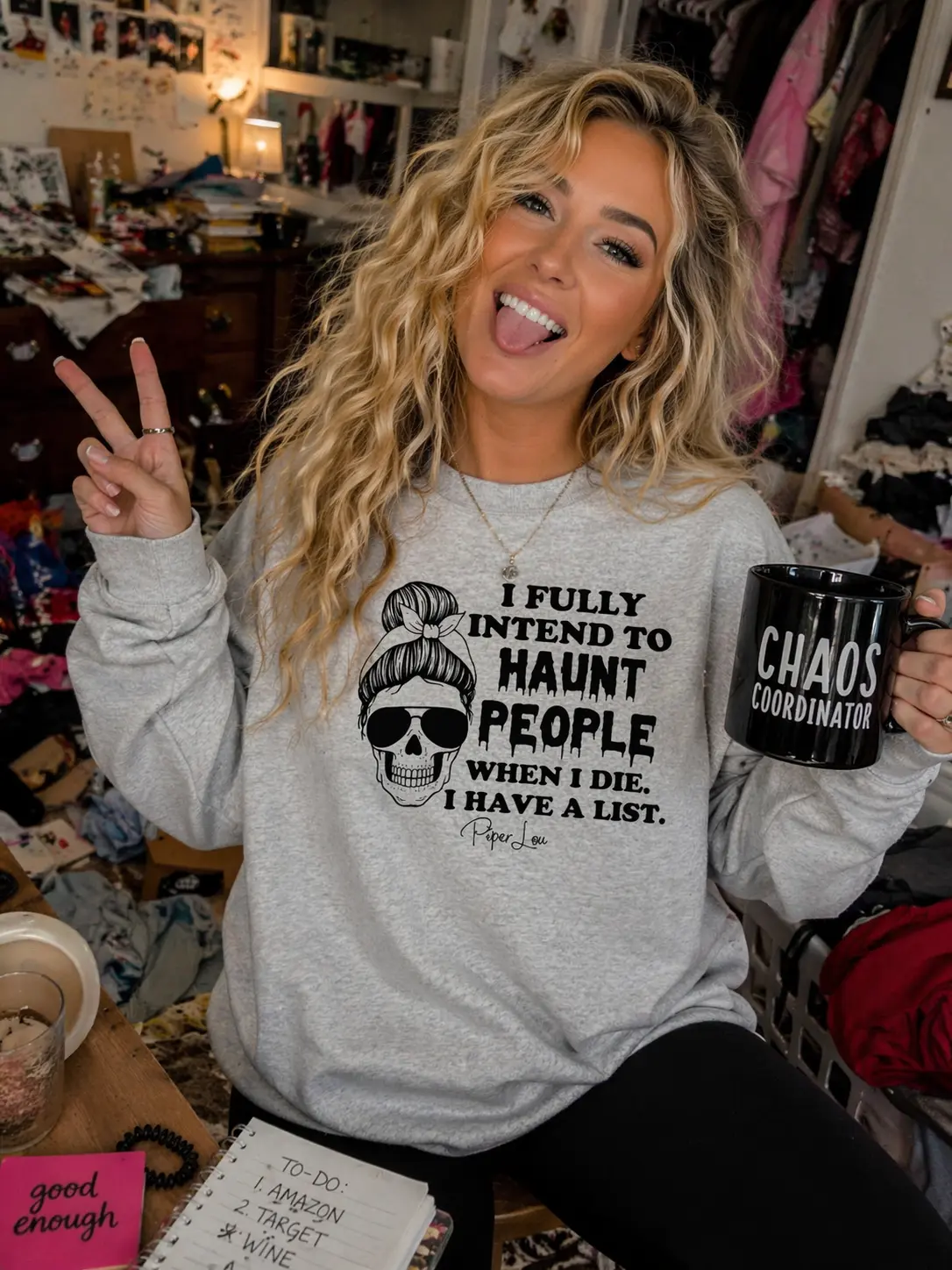 I Fully Intend To Haunt People Graphic Crewneck Sweatshirt - 50% Cotton 50% Polyester Pre-Shrunk Classic Fit Air-Jet Spun Yarn Soft Feel