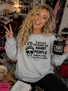 I Fully Intend To Haunt People Graphic Crewneck Sweatshirt - 50% Cotton 50% Polyester Pre-Shrunk Classic Fit Air-Jet Spun Yarn Soft Feel