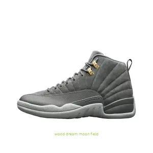 Cool Grey High-Top Retro Basketball Shoes with Suede and Textured Upper, Gold Metal Lace Locks