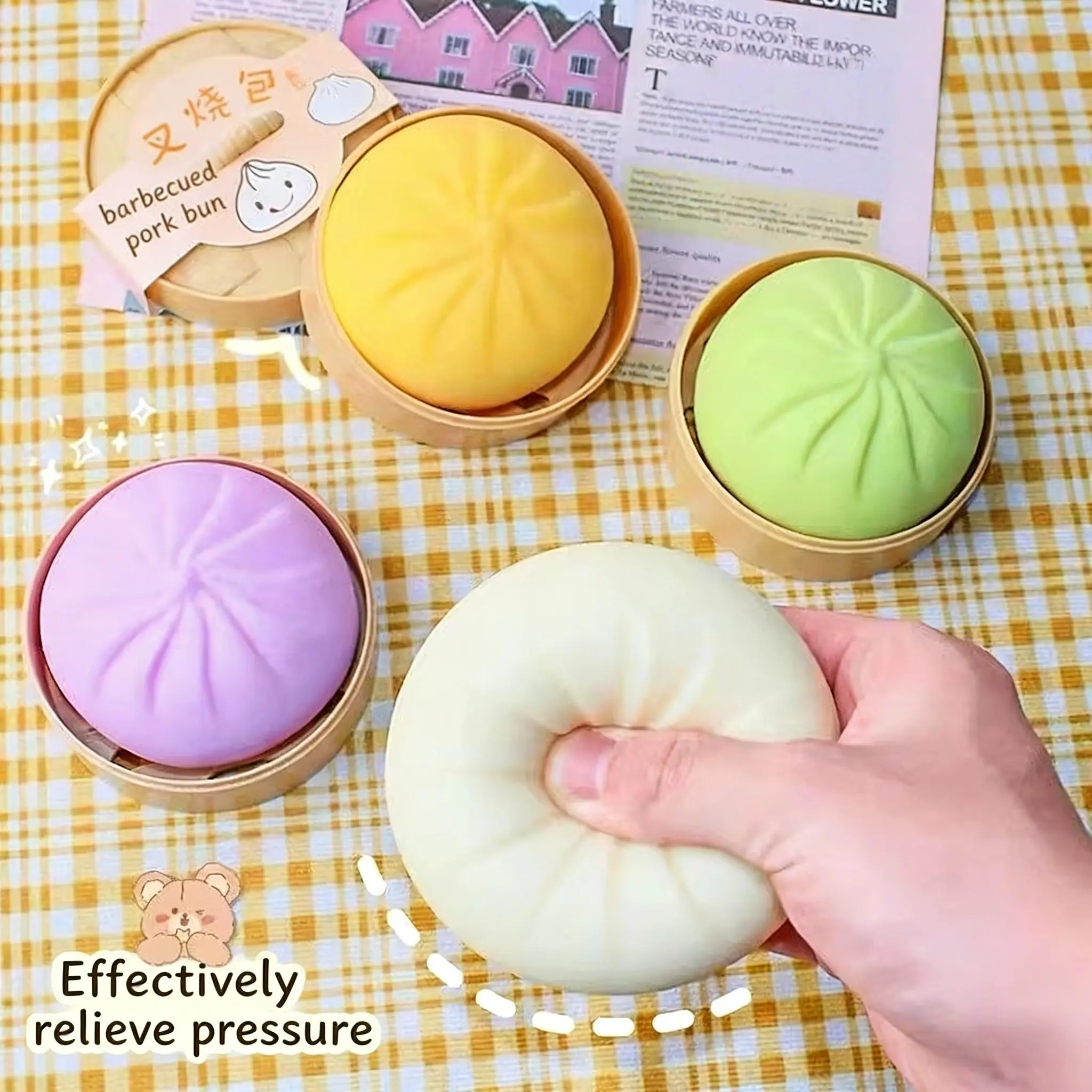 Colorful Squishy Dumplings, 3.9 Inch Diameter, Soft and Cuddly, Spring, Cute Anxiety Relief Toy with Steamer, Adult Use, Stress Relief Gadgets, Stress Relief Tools