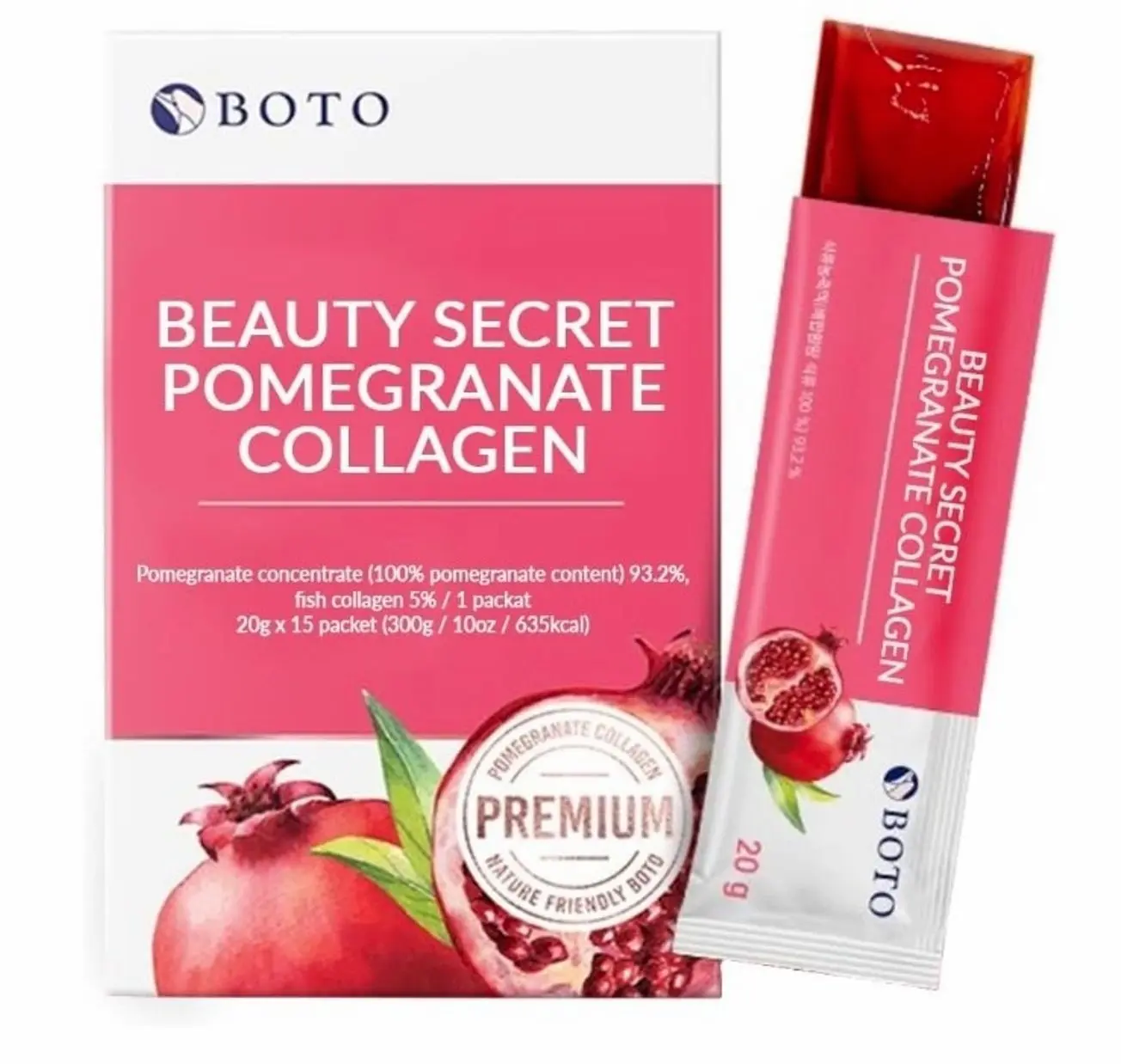 Beauty Secret Pomegranate Collagen 20g - Korean Beauty Collagen Jelly Stick, Low Molecular Fish Collagen, Pomegranate Flavored - Packs of 15