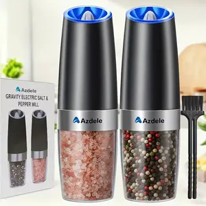 2pcs Gravity-sensing Electric Salt And Pepper Grinder Set, Battery-powered LED Light, One-hand Operation,Local Warehouse, Adjustable Coarseness Grinder, Black Kitchen Gadget, (Grinders Only, No Salt or Pepper Included)
