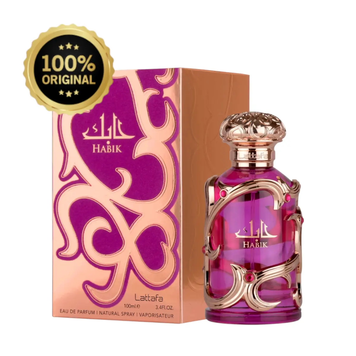 Lattafa Habik Eau de Parfum for Women - 100ml (3.4 fl oz) Floral Sweet Perfume with Sweet Fruity Notes, Elegant Scent for Wedding Guest Attire & Romantic Dates, Elegant Floral Fragrance, Women's Perfume