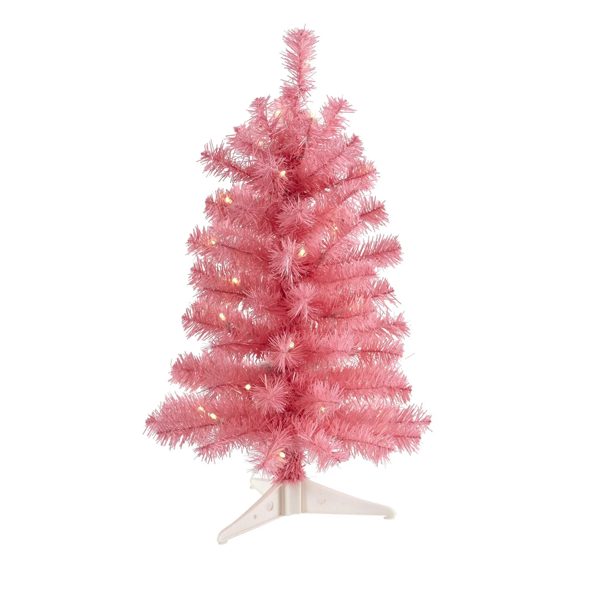 2ft Synthetic Pink Artificial Christmas Tree with Stand, 35 LED Lights, 72 Bendable Branches, Ornaments - Holiday Indoor Mini Home Festive Party Decoration