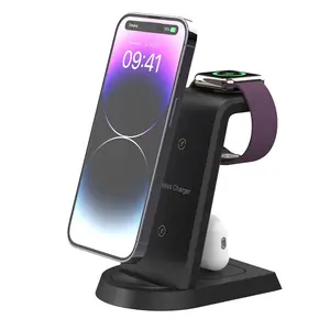 Three-In-One 15w Wireless Fast Charger, Portable Charging Station for iPhone 15/14/13/12 Pro Max, Apple Watch Series, AirPods Pro/3/2